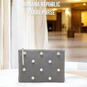 BANANA REPUBLIC GRAY FLANNEL PEARL LARGE CLUTCH BAG
